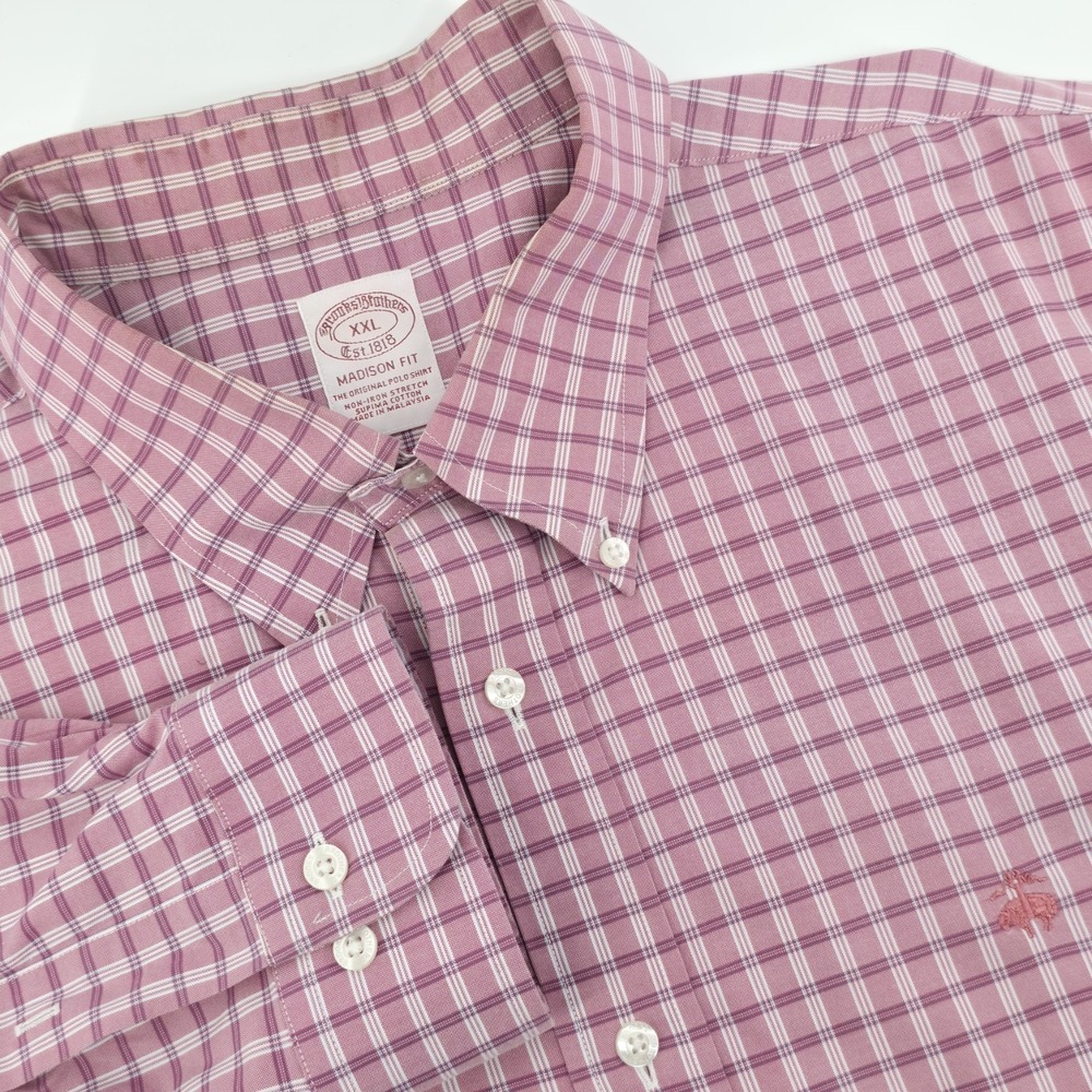 Brooks Brothers Madison Fit Men XXL Shirt Pink Check Button Down Longsleeve